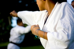 Karate student punching