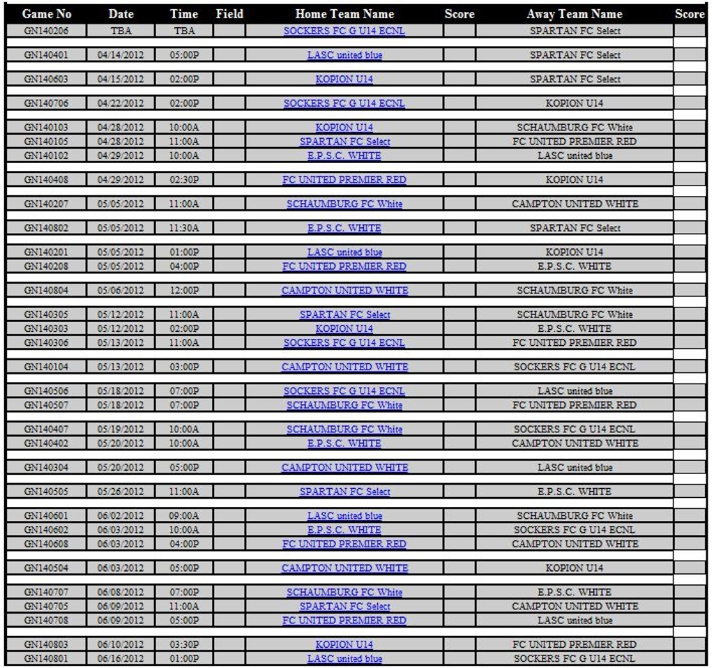 Spring Schedule